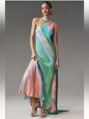 Sisters Eva Scarf Maxi Dress Size 8 In Serene Lilac Ethereal Watercolor Print